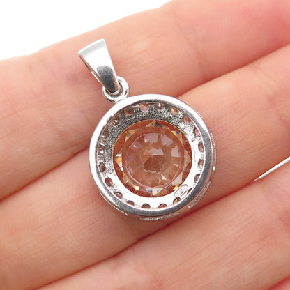 925 Sterling Silver Round-Cut Champagne & White C Z Mini Charm Pendant