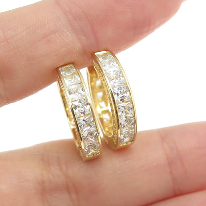 925 Sterling Silver Gold Plated Princess-Cut C Z Hoop Earrings