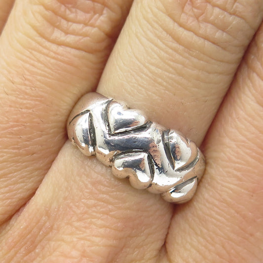 925 Sterling Silver Vintage France Puffy Heart Modernist Ring Size 7