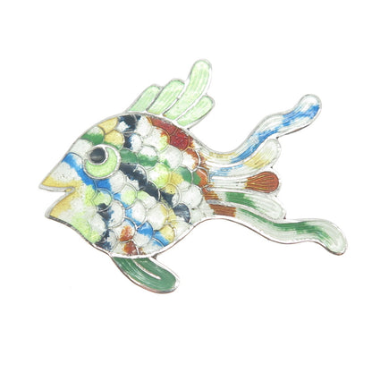 JERONIMO FUENTES 925 Sterling Vintage Mexico Cloisonne Enamel Fish Pin Brooch