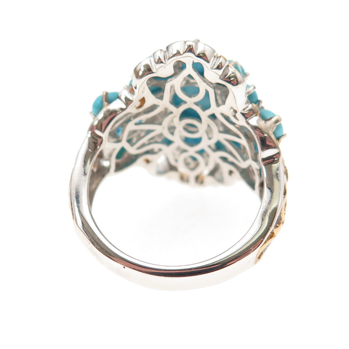 D'Joy Sterling Silver 2-Tone Real Sleeping Beauty Turquoise Apatite Ring Size 8