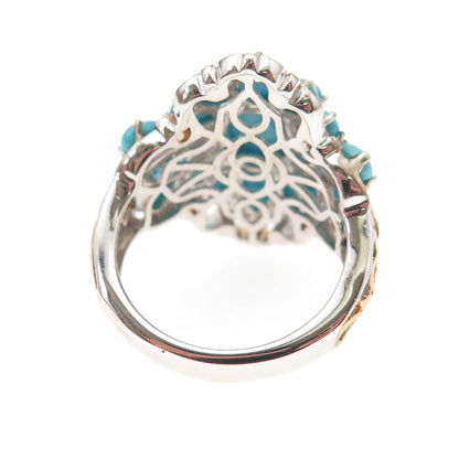 D'Joy Sterling Silver 2-Tone Real Sleeping Beauty Turquoise Apatite Ring Size 8