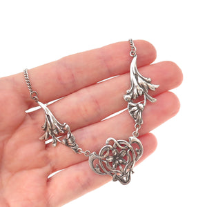 925 Sterling Silver Vintage Floral Cuban Chain Necklace 16" (missing lock loop)
