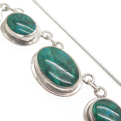 925 Sterling Silver Vintage Real Cabochon Azurite Snake Chain Necklace 16"