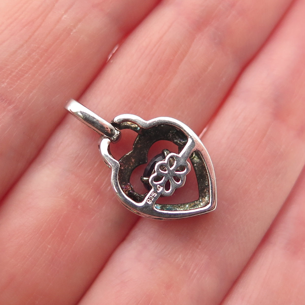 925 Sterling Silver Real Round-Cut Amethyst Heart Mini Charm Pendant