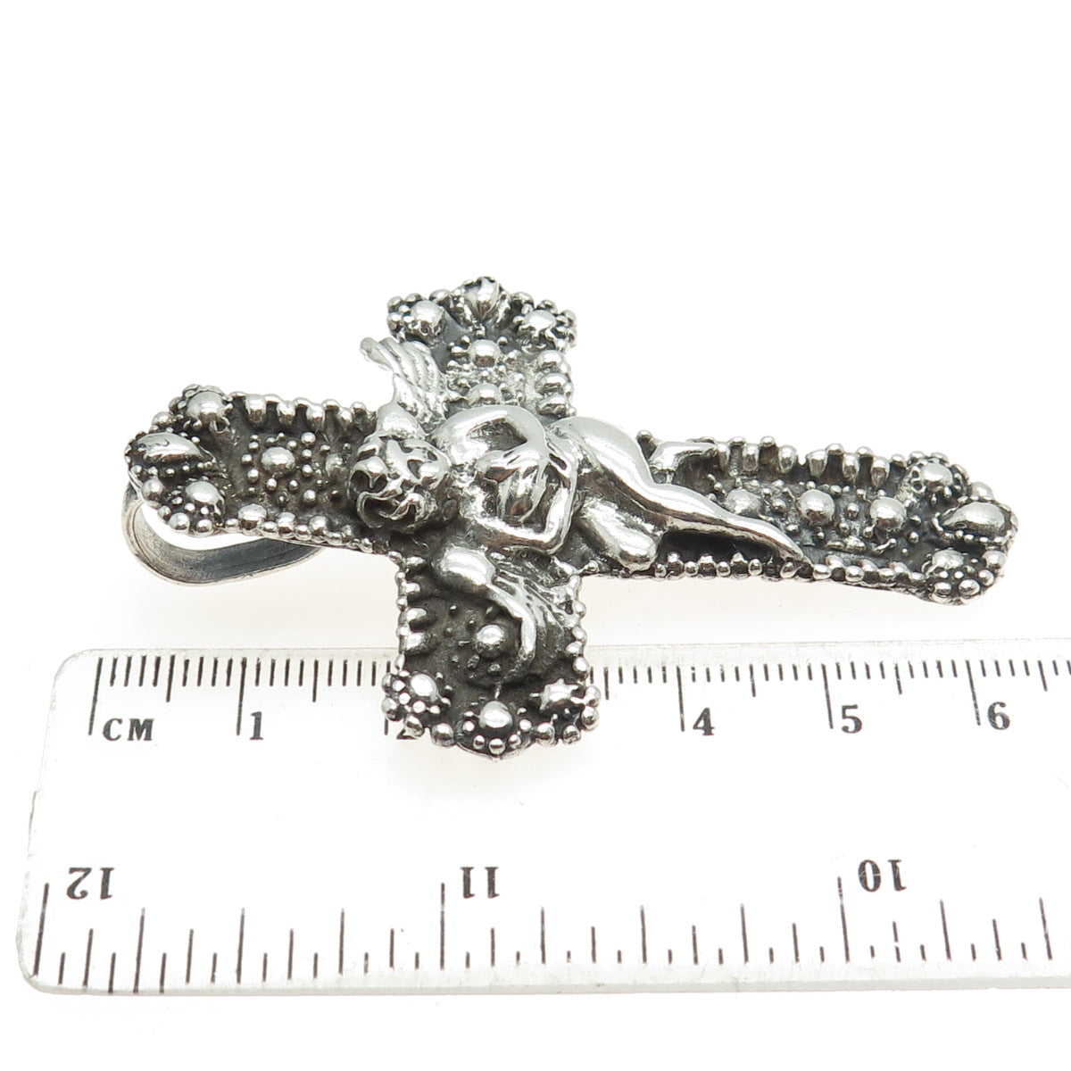 925 Sterling Silver Vintage Angel Heart Cross Pendant