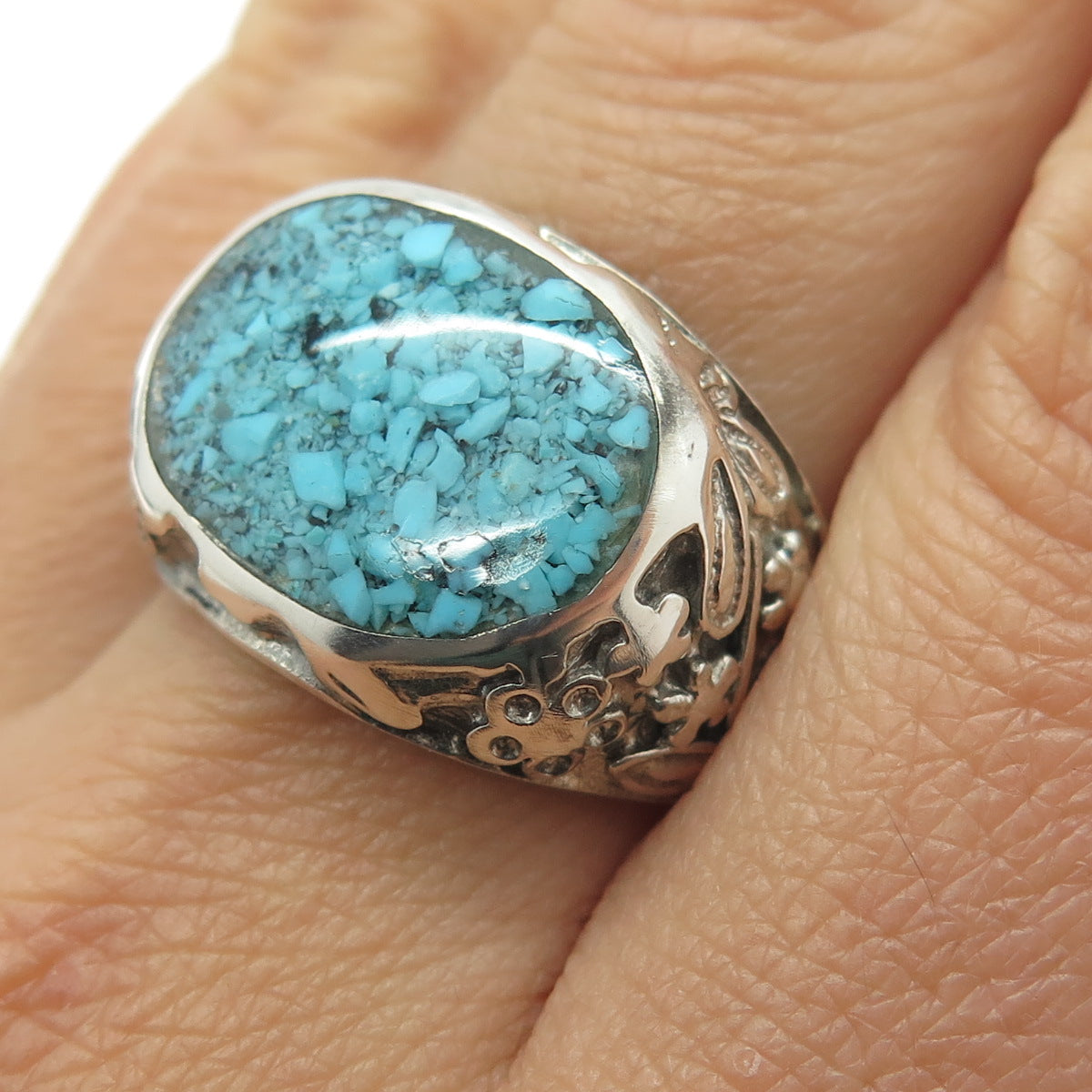 CHATEAU D'ARGENT 925 Sterling Vintage Canada Turquoise Inlay Ring Size 9.25