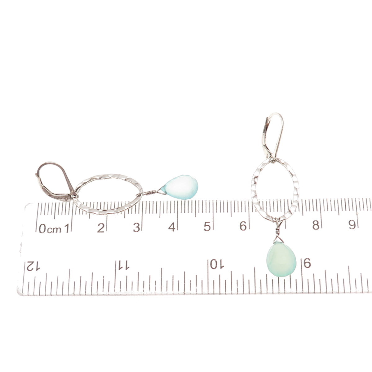 925 Sterling Silver Real Aquamarine Hammered Oval Dangle Earrings