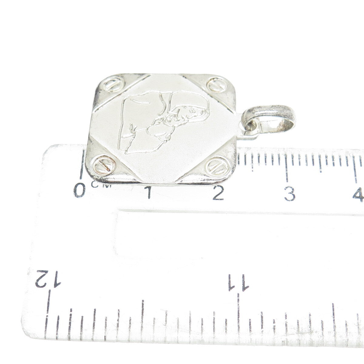 925 Sterling Silver Vintage Italy Engraved Mom & Child Tag Pendant