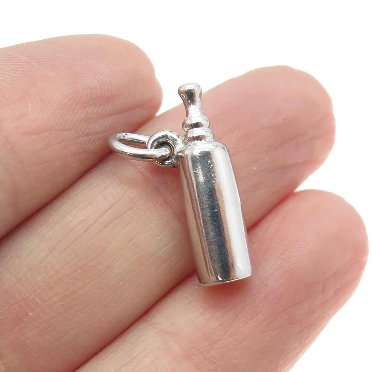 925 Sterling Silver Antique Art Deco Baby Bottle Minimalist 3D Charm Pendant