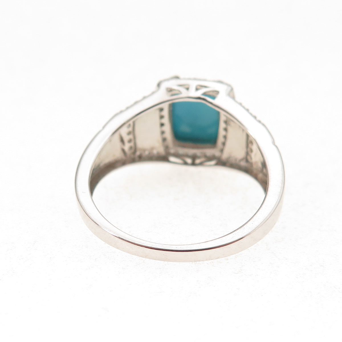 925 Sterling Silver Real Sleeping Beauty Turquoise & White Topaz Ring Size 8.25