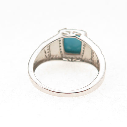 925 Sterling Silver Real Sleeping Beauty Turquoise & White Topaz Ring Size 8.25