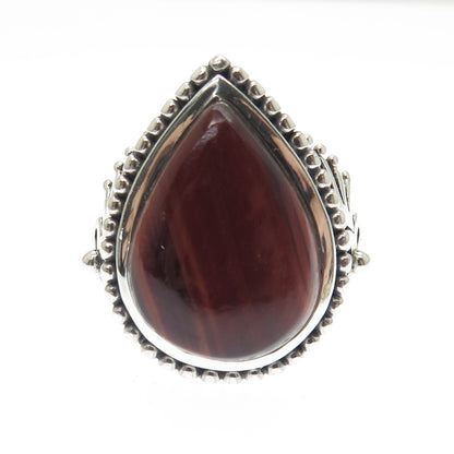 DOUG PAULUS 925 Sterling Silver Vintage Real Pear-Cut Tiger Eye Ring Size 10.25