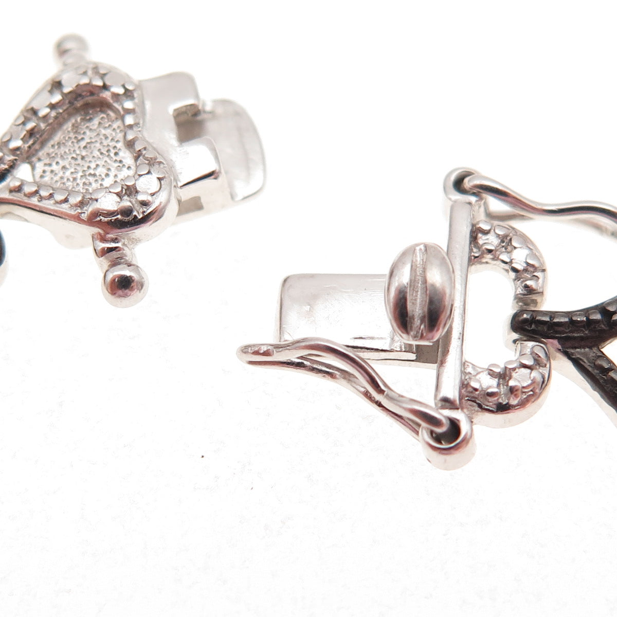 Ross Simons 925 Sterling Black Rhodium Real Diamond Accent Heart Bracelet 7.5"