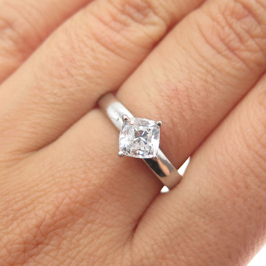 925 Sterling Silver Cushion-Cut C Z Engagement Ring Size 6.75