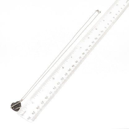 925 Sterling Silver Real Black & White Diamond Heart Cable Chain Necklace 18"