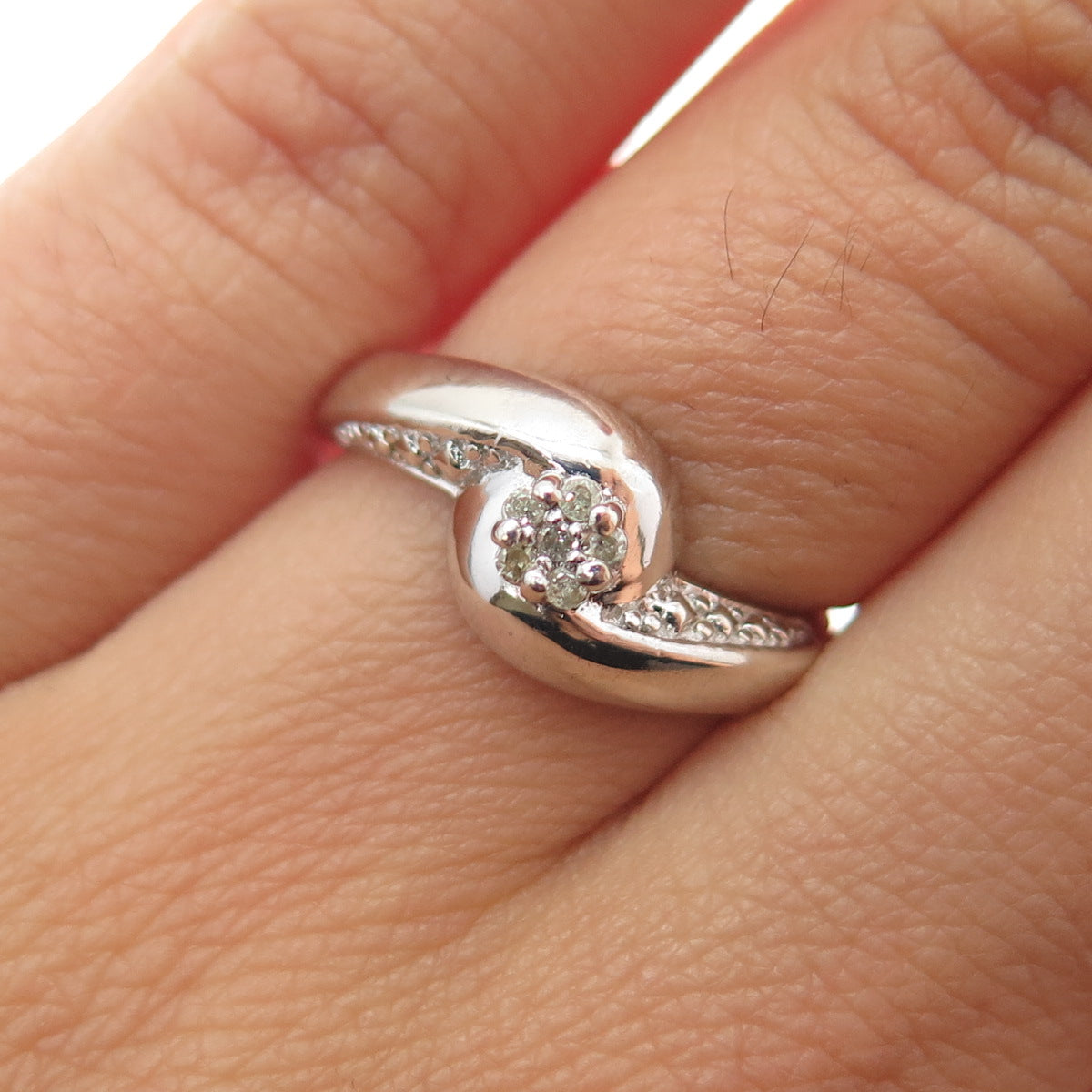 BGE BRADFORD 925 Sterling Silver Real Round-Cut Diamond Ring Size 6.25