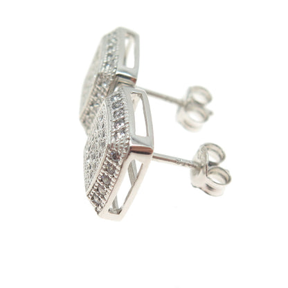 925 Sterling Silver Round-Cut C Z Cushion Stud Earrings