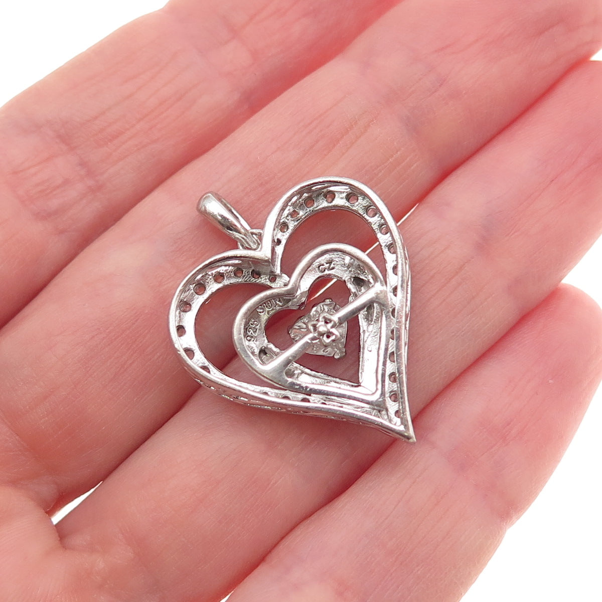 Sun 925 Sterling Silver Lab-Created Ruby & C Z Heart Charm Pendant