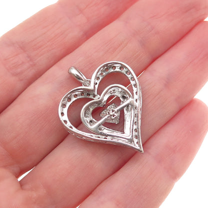 Sun 925 Sterling Silver Lab-Created Ruby & C Z Heart Charm Pendant