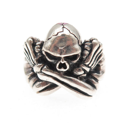 925 Sterling Silver Vintage Misfits Skeleton Skull Biker Ring Size 11.25