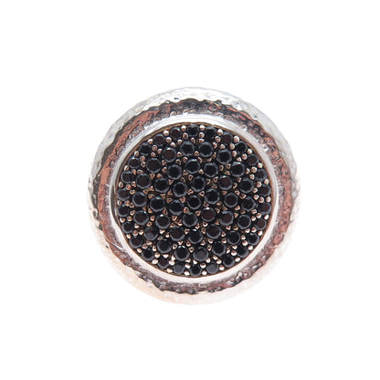 925 Sterling Silver Real Round-Cut Black Spinel Hammered Ring Size 4