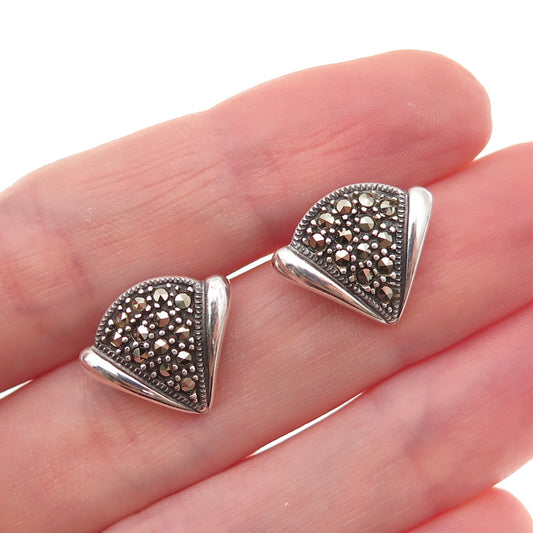 925 Sterling Silver Vintage Real Marcasite Modernist Oxidized Earrings