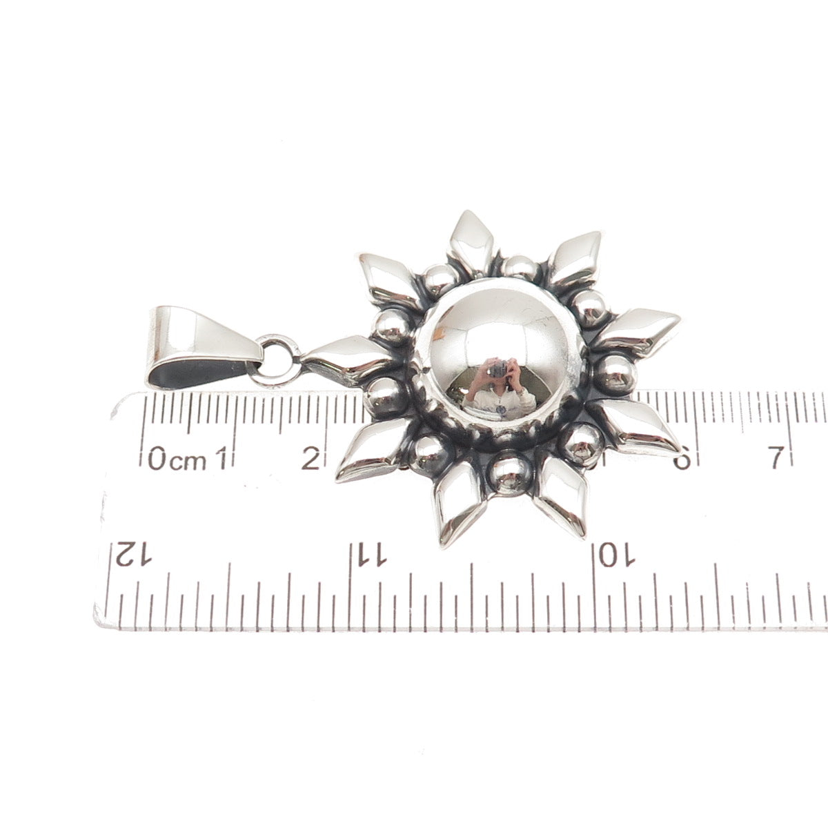 925 Sterling Silver Vintage CII Mexico Sun Beaded Oxidized Pendant