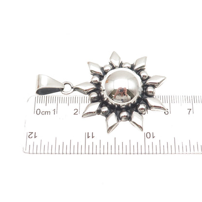 925 Sterling Silver Vintage CII Mexico Sun Beaded Oxidized Pendant