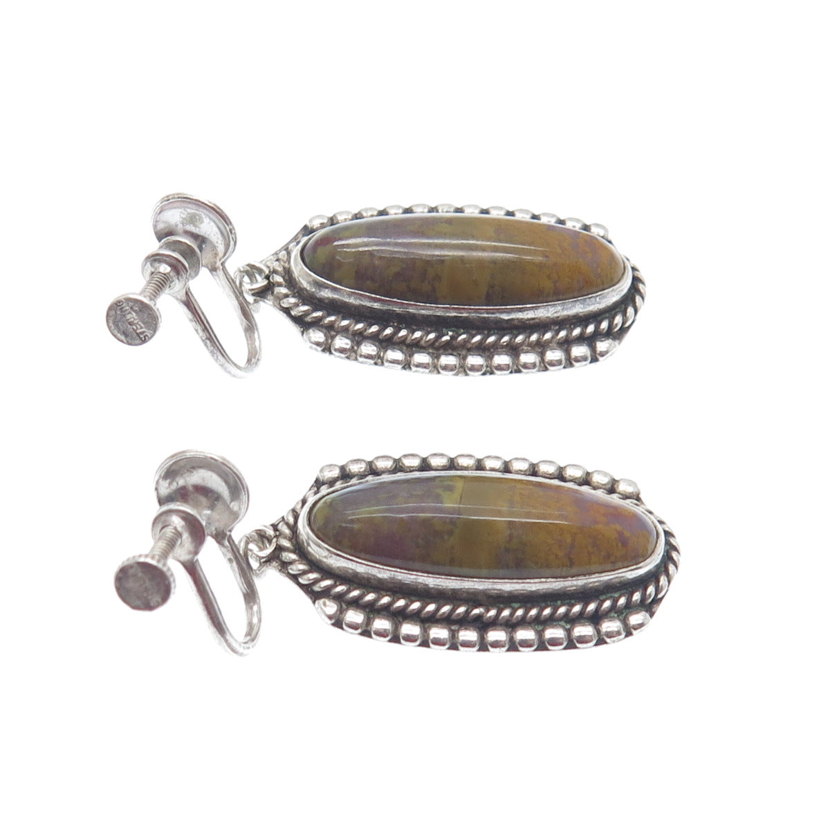 Old Pawn 925 Sterling Silver Vintage Southwestern Real Agate Dangle Earrings