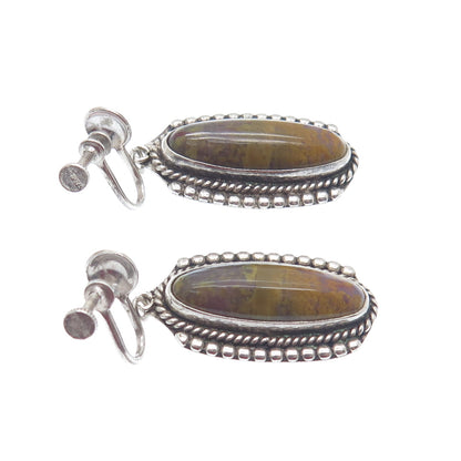 Old Pawn 925 Sterling Silver Vintage Southwestern Real Agate Dangle Earrings