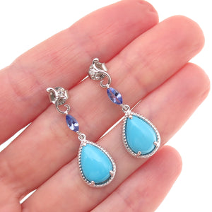 Chuck Clemency 925 Sterling Silver Real Turquoise & Tanzanite Dangle Earrings