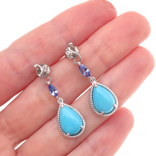 Chuck Clemency 925 Sterling Silver Real Turquoise & Tanzanite Dangle Earrings