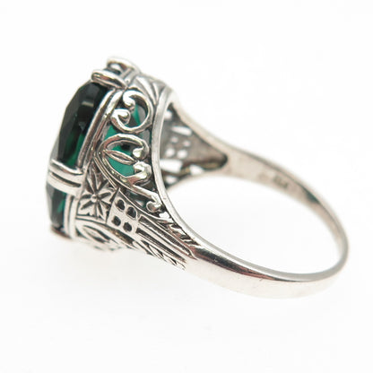 925 Sterling Silver Vintage Oval-Cut Green C Z Oxidized Ring Size 8.75
