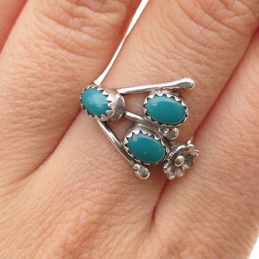 Old Pawn Sterling Silver Vintage Southwestern Kingman Turquoise Ring Size 7.75