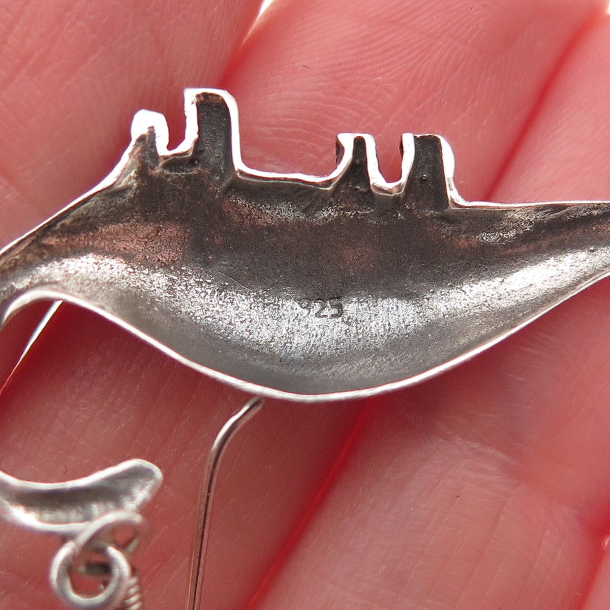 925 Sterling Silver Vintage Dinosaur Oxidized Dangle Earrings