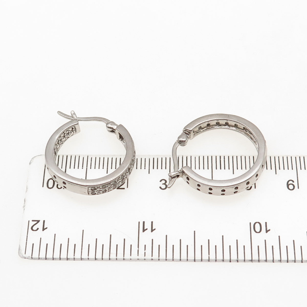 DEE BERKLE 925 Sterling Silver Real Round-Cut Diamond In & Out Hoop Earrings