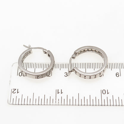 DEE BERKLE 925 Sterling Silver Real Round-Cut Diamond In & Out Hoop Earrings