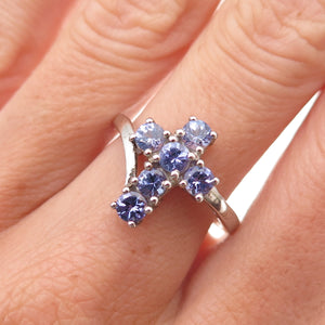 Chuck Clemency 925 Sterling Silver Real Round-Cut Tanzanite Cross Ring Size 7