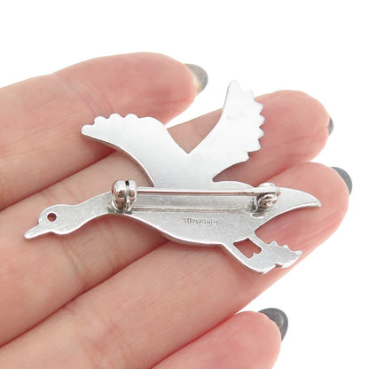 W. E. RICHARDS 925 Sterling Silver Vintage Flying Goose Pin Brooch