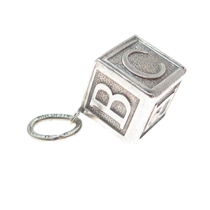 BEAU 925 Sterling Silver Vintage Baby Alphabet Building Block Mini Charm Pendant