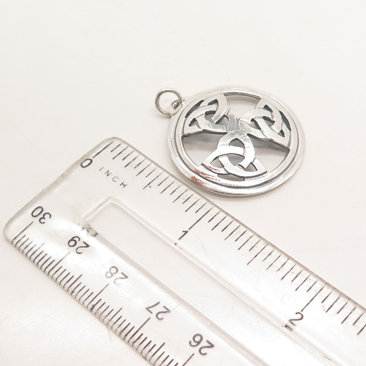 925 Sterling Silver Vintage AJB Triquetra Celtic Round Pendant