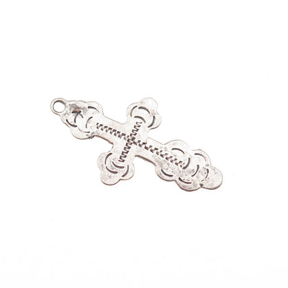84 Silver Antique Orthodox Cross Oxidized Charm Pendant