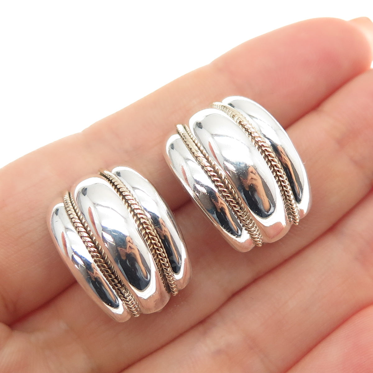 Margaret Bowman 14K Gold Sterling Silver Vintage Modernist Omega Back Earrings