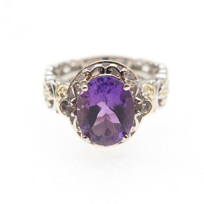 Michael Valitutti Gems En Vogue Sterling 2-Tone Amethyst & Topaz Ring Size 5.25