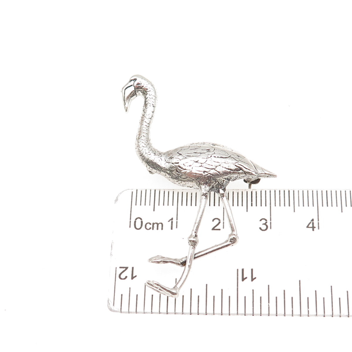 925 Sterling Silver Vintage Flamingo Oxidized Pin Brooch