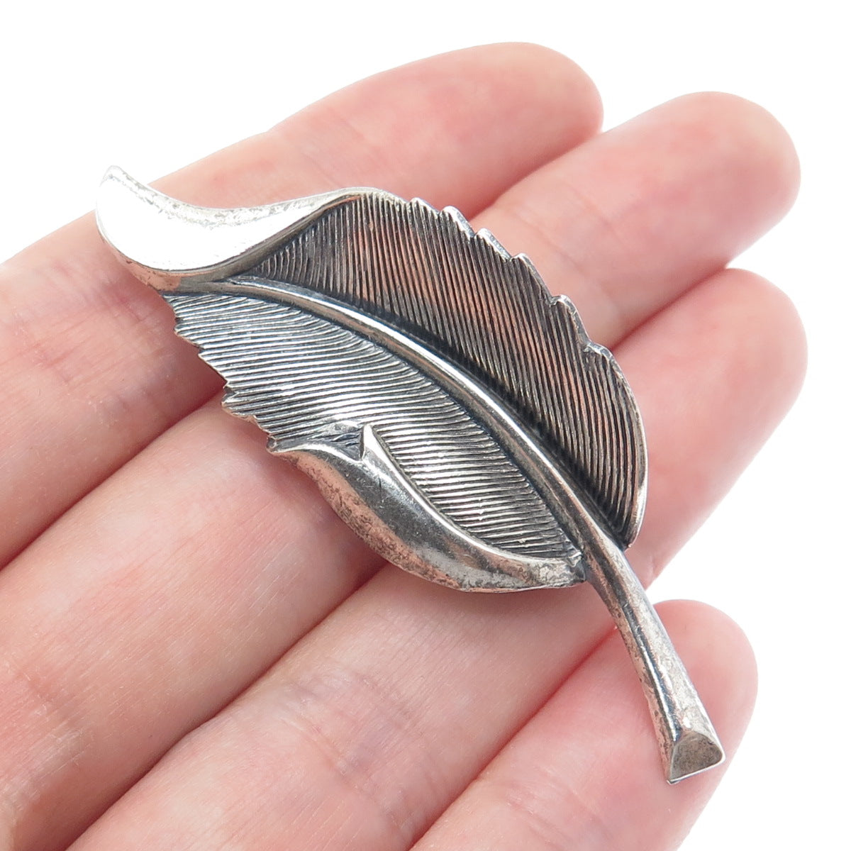 BEAU 925 Sterling Silver Vintage Leaf Oxidized Pin Brooch