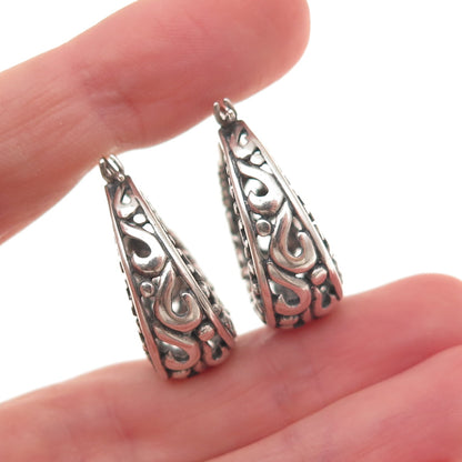 Annika Witt 925 Sterling Silver Vintage Floral Scroll Oxidized Hoop Earrings