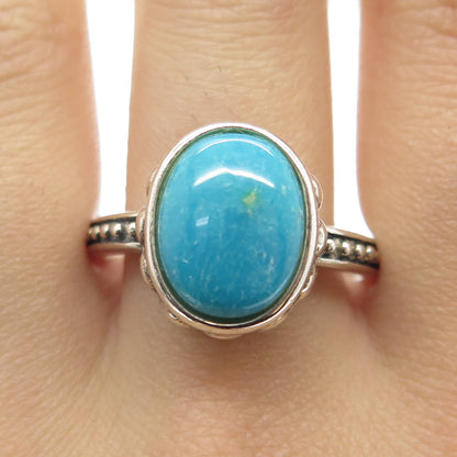 925 Sterling Silver Vintage Real Lone Mountain Turquoise Beaded Ring Size 10.25