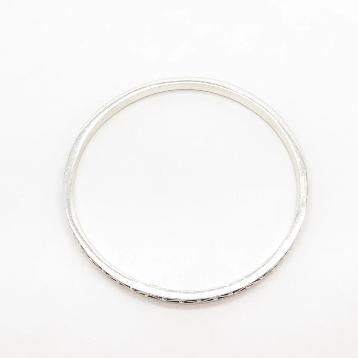 925 Sterling Silver 2-Tone Vintage Textured Heart Bangle Bracelet 8"